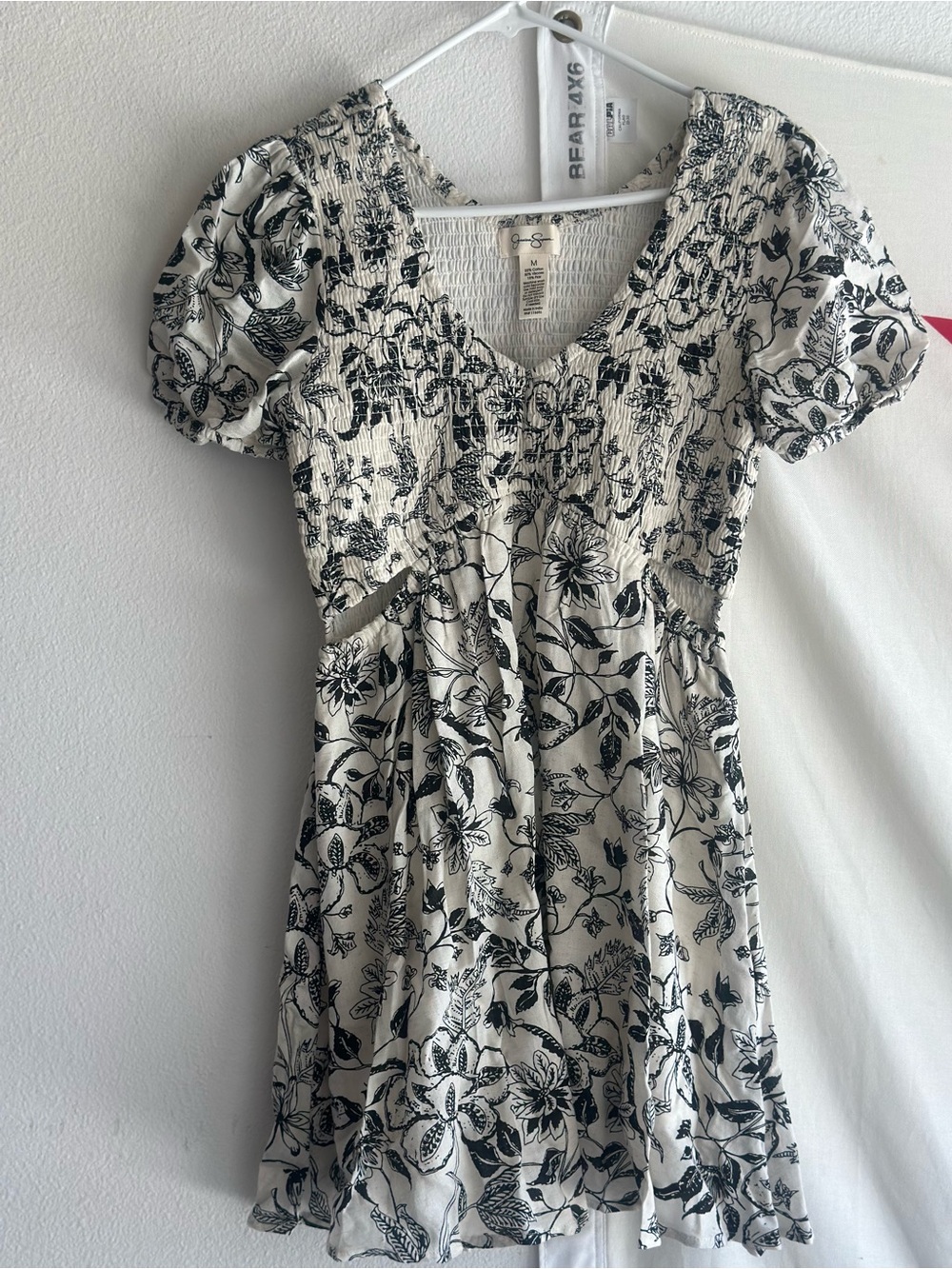 Jessica Simpson Black & White Floral Smocked Mini Dress